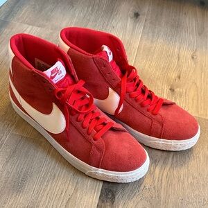 Nike Red and White High-Top Sneakers